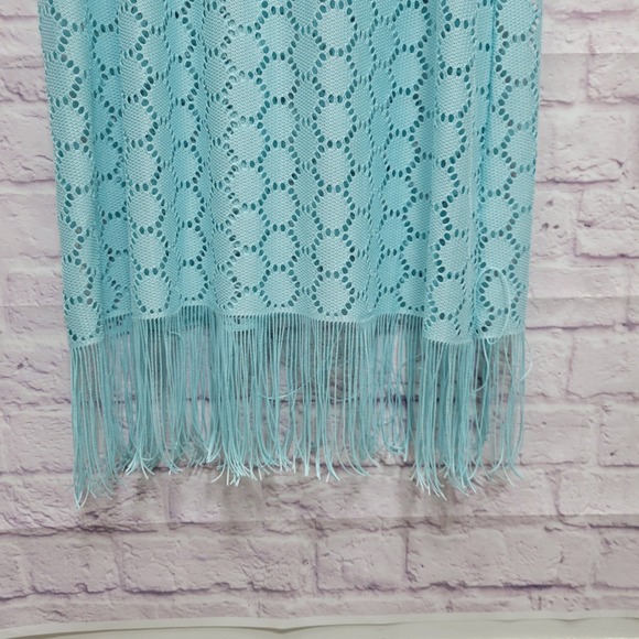 NWOT Melissa Paige Turquoise Maxi Flapper Dress Size M Sleeveless Eyelets Fringe - Picture 4 of 10